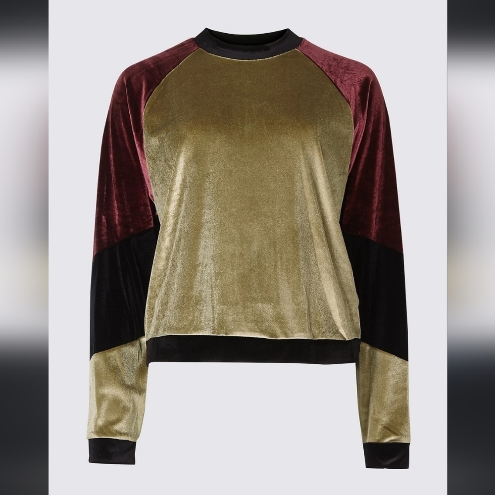 Velvet Colorblock Women's Top burgundy Black Olive